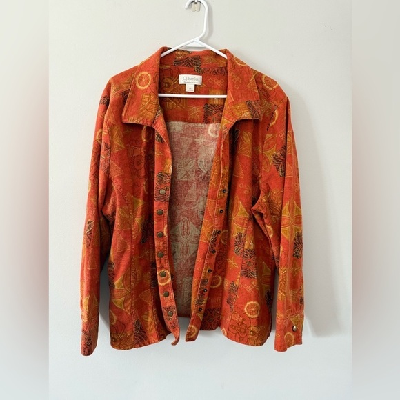 VTG Flannel Button Down Bomber Long Sleeve Top Orange Multi Color Hippie Boho 3X - Picture 3 of 10